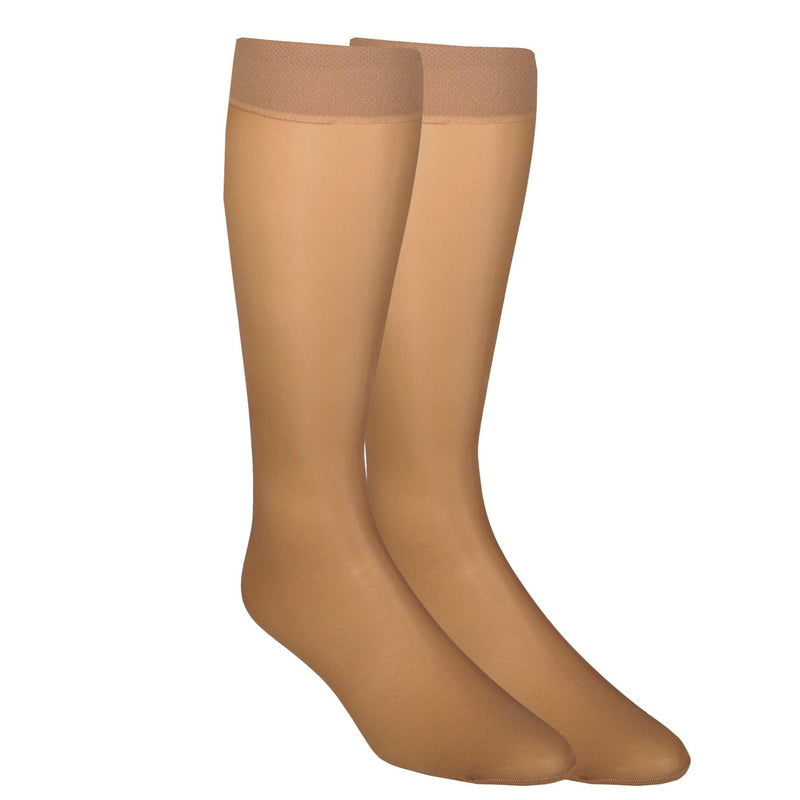 [Australia] - NuVein Sheer Compression Stockings for Women, 8-15 mmHg Support, Light Denier, Knee High, Closed Toe Beige Large 