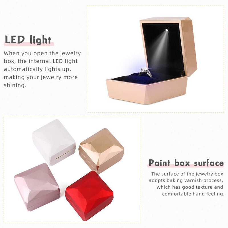 [Australia] - iSuperb Ring Box Proposal Engagement Square Ring Boxes with LED Light Case Jewelry Gift Box for Proposal Wedding Valentine's Day Anniversary Christmas (Golden) Golden 