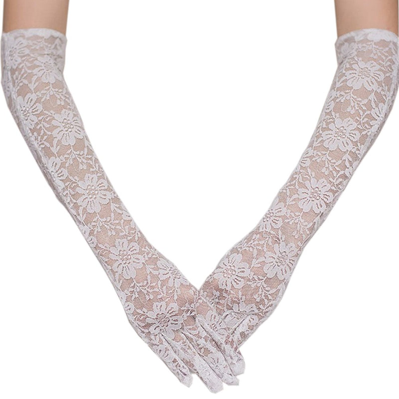 [Australia] - Deceny CB Floral Lace Gloves for Women Long Wedding Gloves Elbow Length Gloves White 