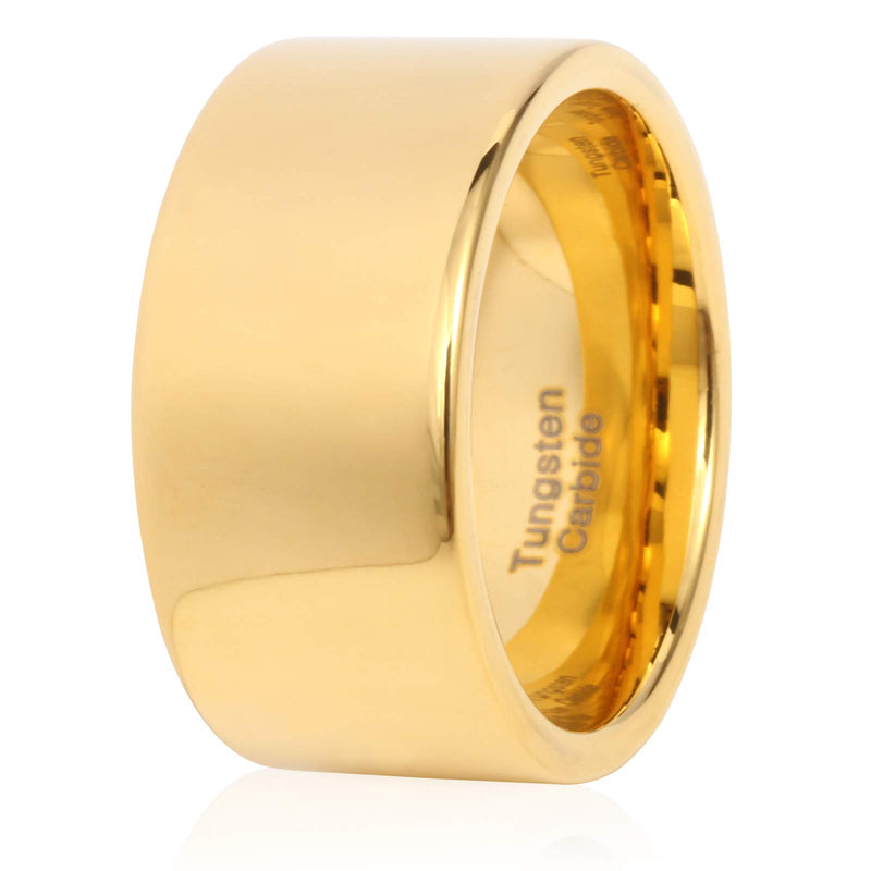 [Australia] - Fashion Month Mens 12mm Wide Band Gold Classic Tungsten Carbide Ring Wedding Engagement Jewelry High Polished Flat Top 7 