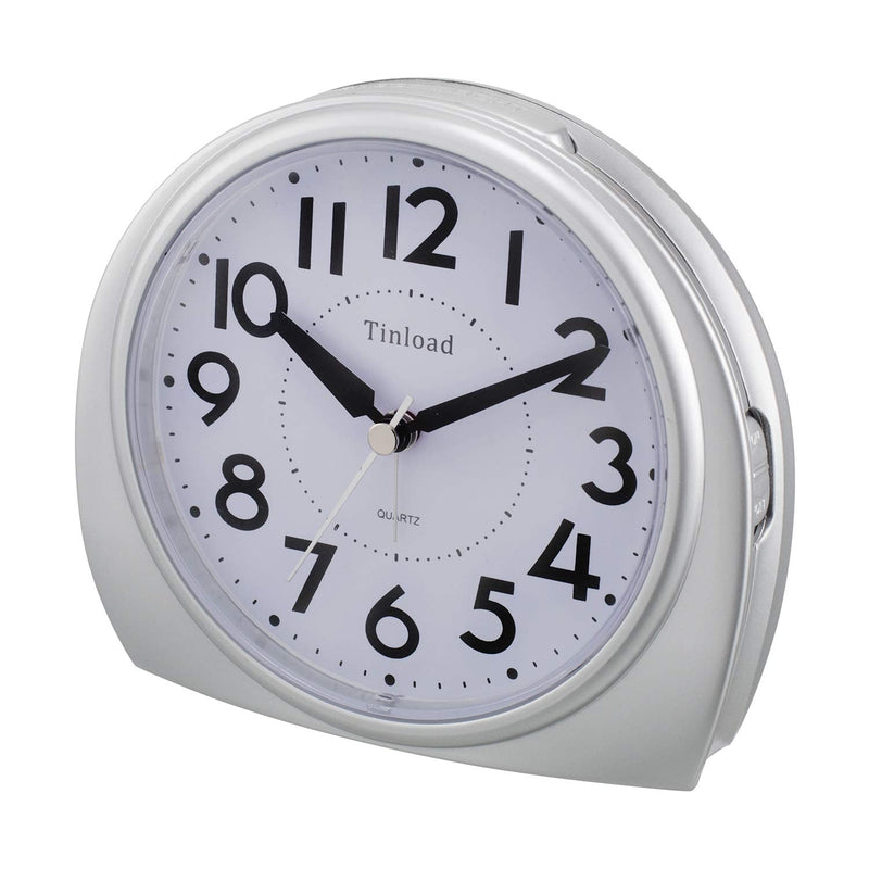 [Australia] - 5.5" Silent Analog Alarm Clock Non Ticking, Gentle Wake, Beep Sounds, Increasing Volume, Battery Operated Snooze and Light Functions, Easy Set ,Silver(Best for Elder) Silver 