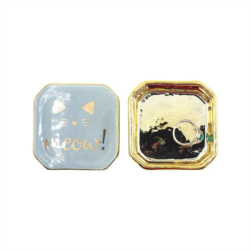 [Australia] - Ceramic Small Travel Jewelry Box, Cute Gold Plated Jewelry Case Storage Organizer for Ring, Necklace, Bracelet(Bule) Blue 