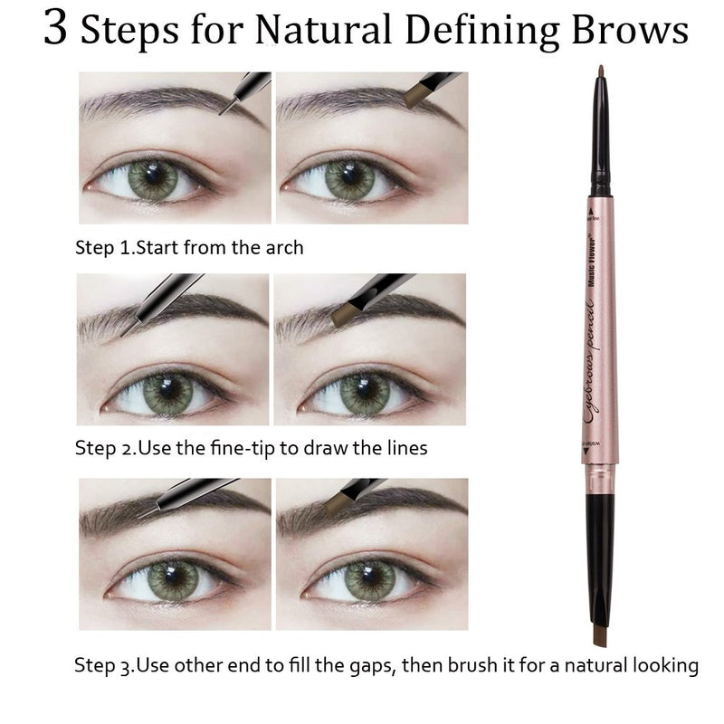 [Australia] - HeyBeauty 2 Pack of Eyebrow Pencil, Waterproof Eyebrow Makeup with Dual Ends, Professional Brow Kit with Eyebrow Brush, Black 