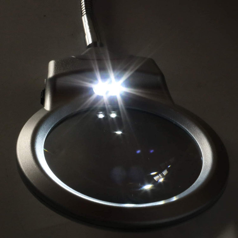 [Australia] - Magnifying Glass with Light and Stand, Lighted Desktop Magnifier, Illuminated 2.25X 5X Magnifying Glass with 2 Ultra Bright LEDs, Hands Free Magnifying Glass for Reading, Repair, Sewing, Jewelry 