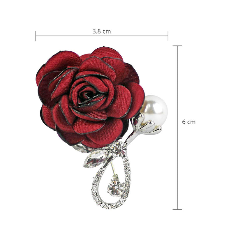 [Australia] - Merdia Holiday Deals 20% Discount Off Faux Pearl Crystal Cloth Flower Brooch Bridal Elegant Brooches for Women-Red 