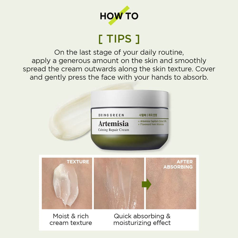[Australia] - BRING GREEN Artemisia Calming Repair Cream 75ml - Redness Relief Skin Soothing & Moisturizing Facial Cream, Mild Salicylic Acid Natural Ingredients Skin Care, for Senstive & Damaged Skin 