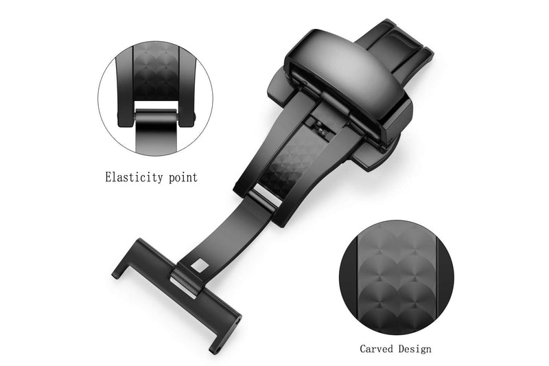 [Australia] - Stainless Steel Deployment Clasp Fasten Gold/Glossy Black/Silver/Rose Gold Watch Band Buckle Color & Width (14mm, 16mm, 18mm, 20mm, 22mm) 14mm Glossy Black 