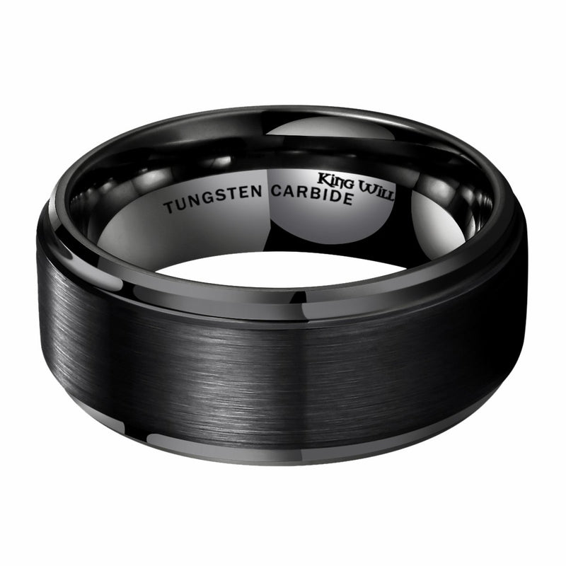 [Australia] - King Will Duo 8mm/10mm Mens Brushed Tungsten Carbide Wedding Band Ring Polish Finished Comfort Fit Black/Silver/Blue/Rose Gold 10mm Black Stepped Edge 7.5 