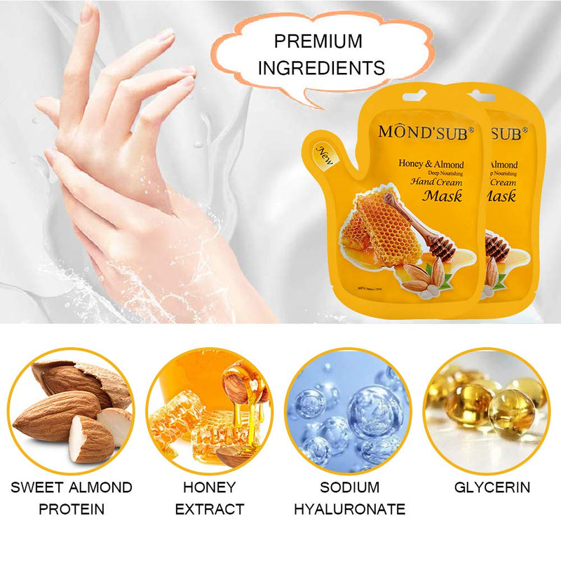 [Australia] - 5 Pairs of Anti-Aging Hand Cream Mask - Nuritious Honey and Almond Best Hydrating Hand & Nail Mask - Best Deep Moisturizing Gloves for Dry Hands to Nourishing, Softening, Hydrating and Protecting Skin 