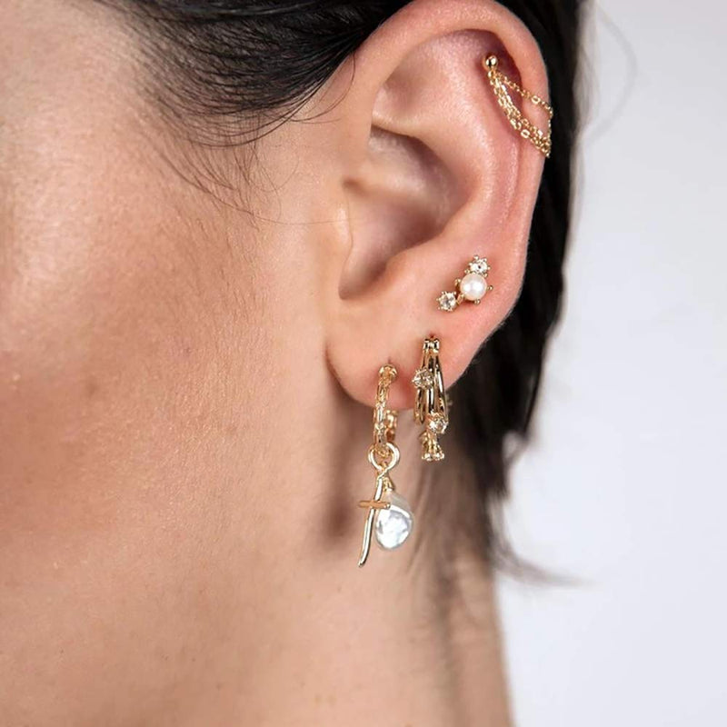 [Australia] - Cross Pendant Pearls Necklace Flowers Earrings Gold Plated for Woman Choker Casual Vacation Hangout… cross earrings 