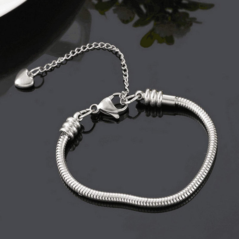 [Australia] - Chili Jewelry Women Girls Moments Snake Chain Charms Bracelet 3mm Stainless Steel Chain Bracelet fits Charm Beads, 5-12 Inch 10 Inches(8.75" to 9" Wrist Size) 
