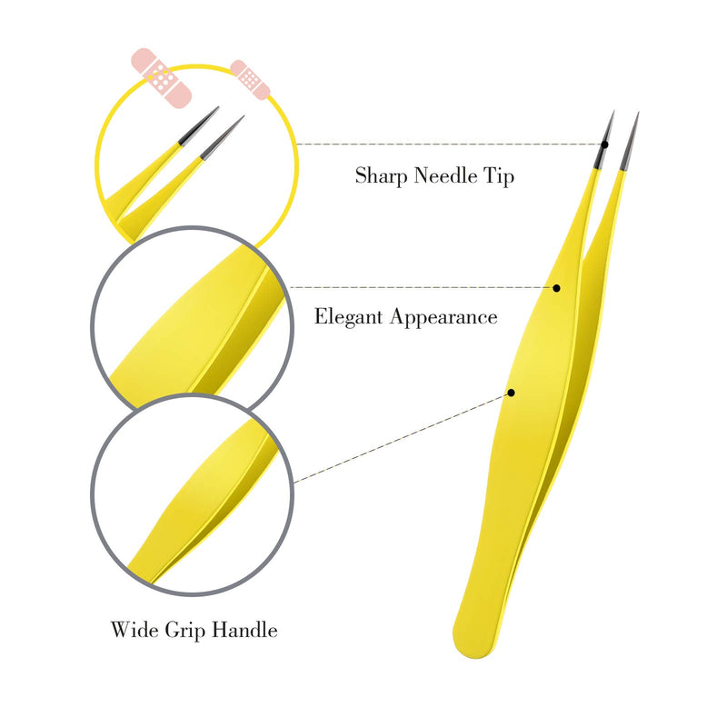[Australia] - 6 Pieces Ingrown Hair Tweezers Precision Needle Nose Pointed Tweezers Stainless Steel Tweezers for Facial Hair Eyebrow Blackhead Remover (Yellow) 