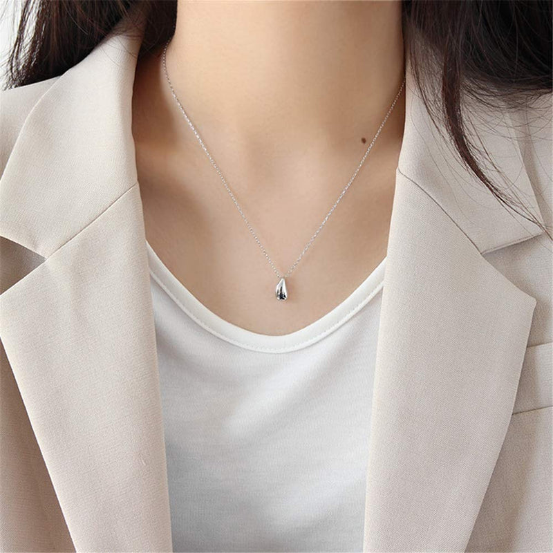 [Australia] - Dainty Teardrop Necklace for Women Girls Sterling Silver Minimalist Simple Tiny Oval Bead Beans Pear-Shaped Pendant Choker BFF Necklace Fashion Adjustable Chain 18" Jewelry Wedding Birthday Gift 