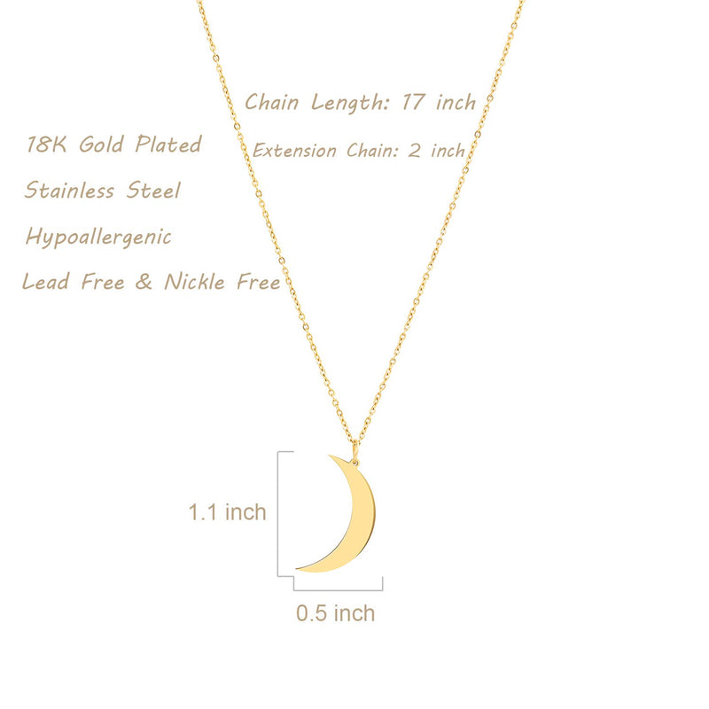 [Australia] - Glimmerst Crescent Moon Necklace, 18K Gold Plated Stainless Steel Crescent Moon Pendant Necklace Delicate Dainty Crescent Necklace for Women Girls 