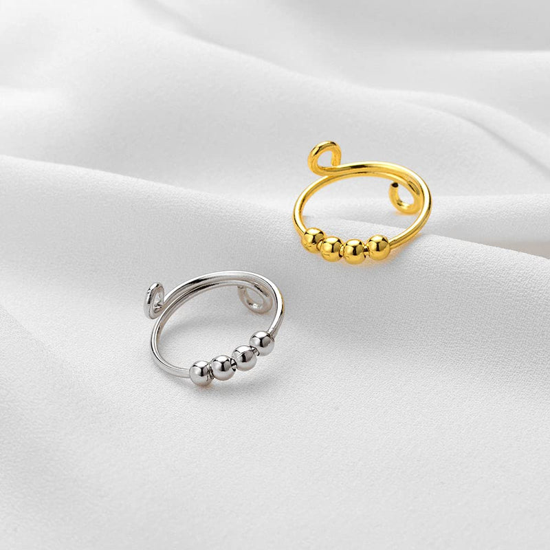 [Australia] - Fidget Ring for Anxiety Adjustable Anti Anxiety Ring with Beads Anxiety Ring Stress Relief Ring, Spinning Ring , Spinner Ring, Meditation Ring gold 