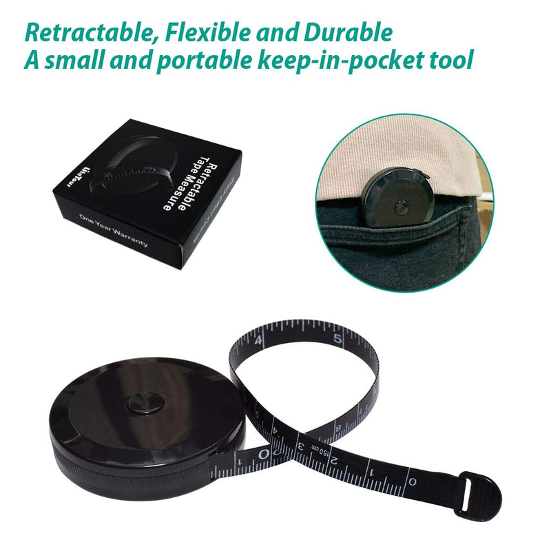 [Australia] - Tape Measure for Body Dual Sided Measuring Tape for Body Measurements Retractable Tape Tailor Clothing Black Tape 