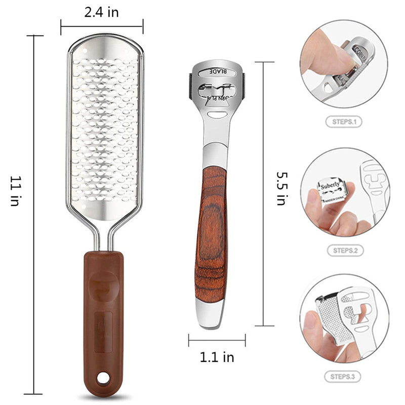 [Australia] - Colossal Foot Rasp & Wood Handle Callus Shaver (10 Replacement & 1 Foot File Heads), Pedicure Foot File Kit, Heel Scraper For Feet, Foot File Callus Remover 