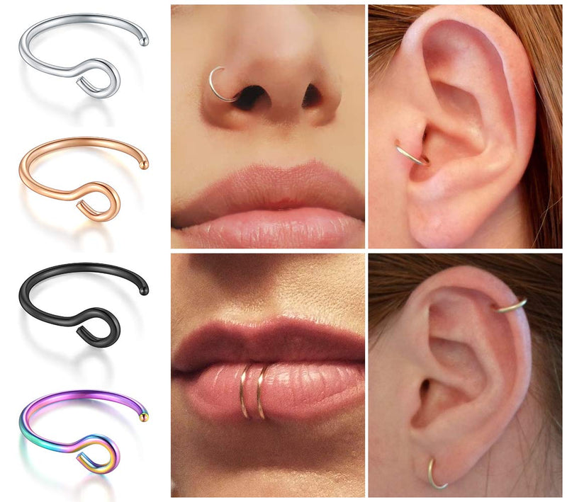 [Australia] - MODRSA Faux Septum Piercing Fake Septum Nose Hoop Rings Stainless Steel Faux Lip Ear Nose Face Septum Ring Non Piercing Clip On Moon Nose Rings Hoops style -A 