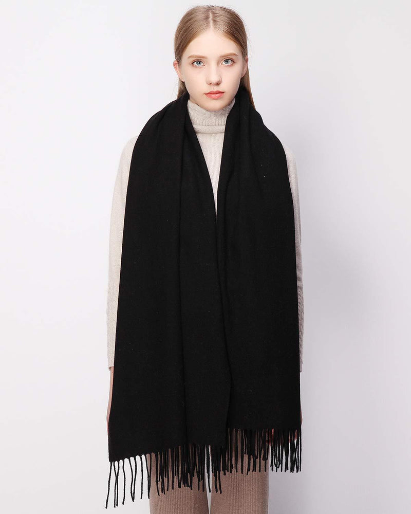 [Australia] - RIIQIICHY 100% Wool Scarf Pashmina Shawls and Wraps for Women Cashmere Warm Winter More Thicker Soft Scarves Black 