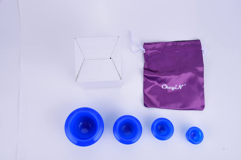 [Australia] - CkeyiN Silicone Cupping Cup, Cupping Therapy Set, 4pcs Massage Vacuum Cups, Anti Cellulite Acupuncture Massager Massage Cup Kit, Portable Face Body Massage Blue 