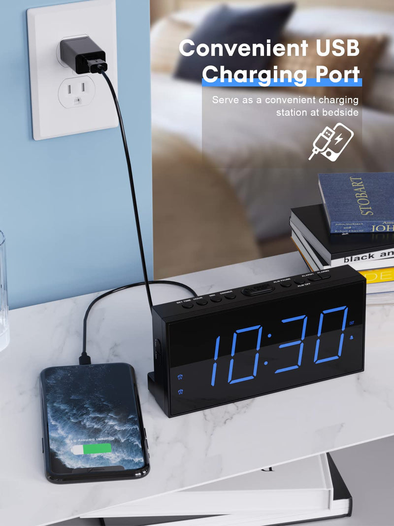 [Australia] - Digital Alarm Clocks for Bedrooms, Dual Alarm Clock with Battery Backup, USB Charger, Adjustable Dimmer & Volume, 12/24H & Snooze, Easy to Use, Simple Bedside Digital Clocks for Seniors, Teens, Kids Blue 