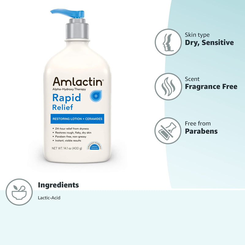 [Australia] - AmLactin Rapid Relief Restoring Body Lotion With Ceramides, Moisturizing Lotion for Dry Skin - 14.1 Oz Pump Bottle (Packaging may vary) 14.1 Ounce (Pack of 1) 