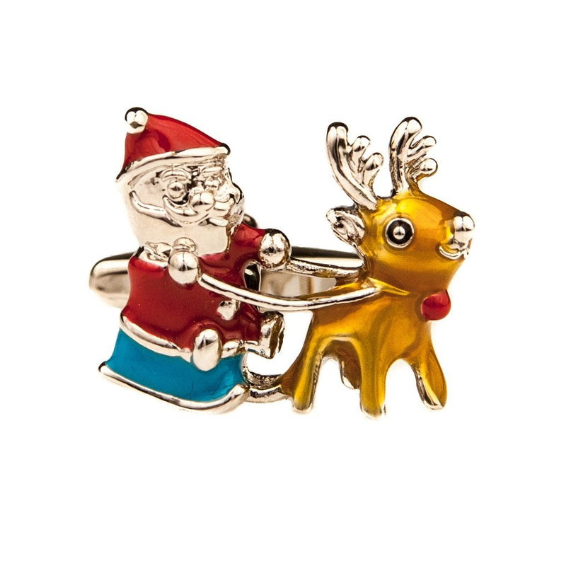 [Australia] - MRCUFF Santa Claus Christmas Sleigh Reindeer Pair Cufflinks in a Presentation Gift Box & Polishing Cloth 