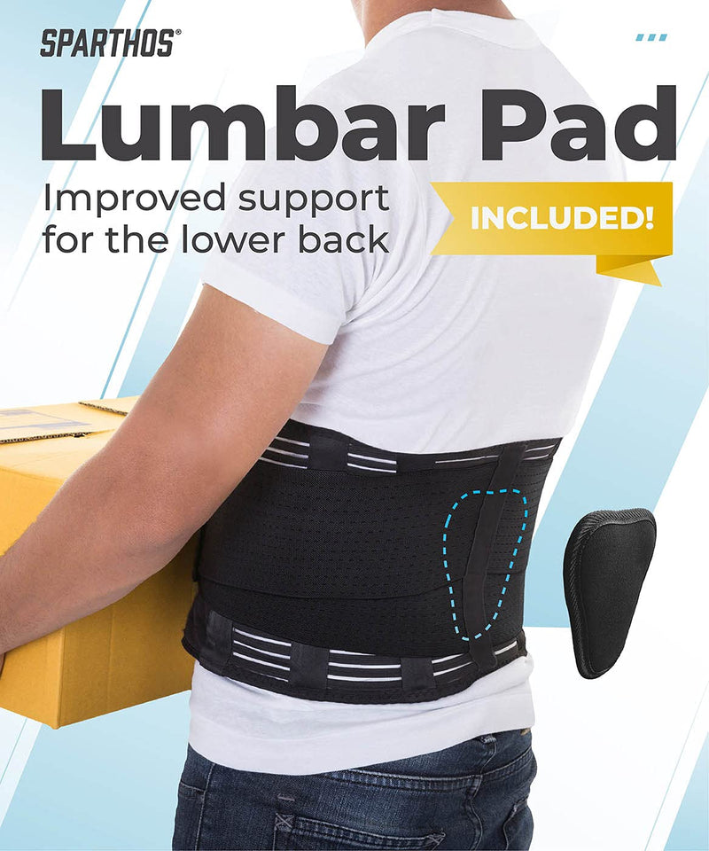 [Australia] - Back Brace by Sparthos - Immediate Relief from Back Pain, Herniated Disc, Sciatica, Scoliosis and more! - Breathable Mesh Design with Lumbar Pad- Adjustable Support Straps- Lower Back Belt- Size Large Large (Pack of 1) Black 