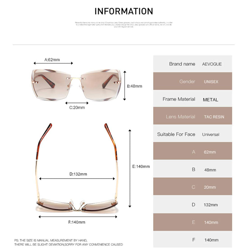 [Australia] - AEVOGUE Sunglasses For Women Oversized Rimless Diamond Cutting Lens Sun Glasses AE0534 Gold Frame/Brown Lens 