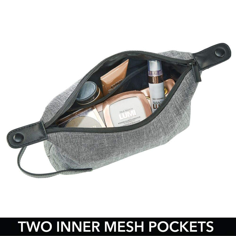 [Australia] - mDesign Fabric Travel Toiletry and Cosmetic Bag Organizer with Easy-Pull Zipper/Handle, Water-Resistant - Holds Shaving Cream, Shampoos, Gels, Hair Accessories, Make-Up, Travel Sizes - Gray 