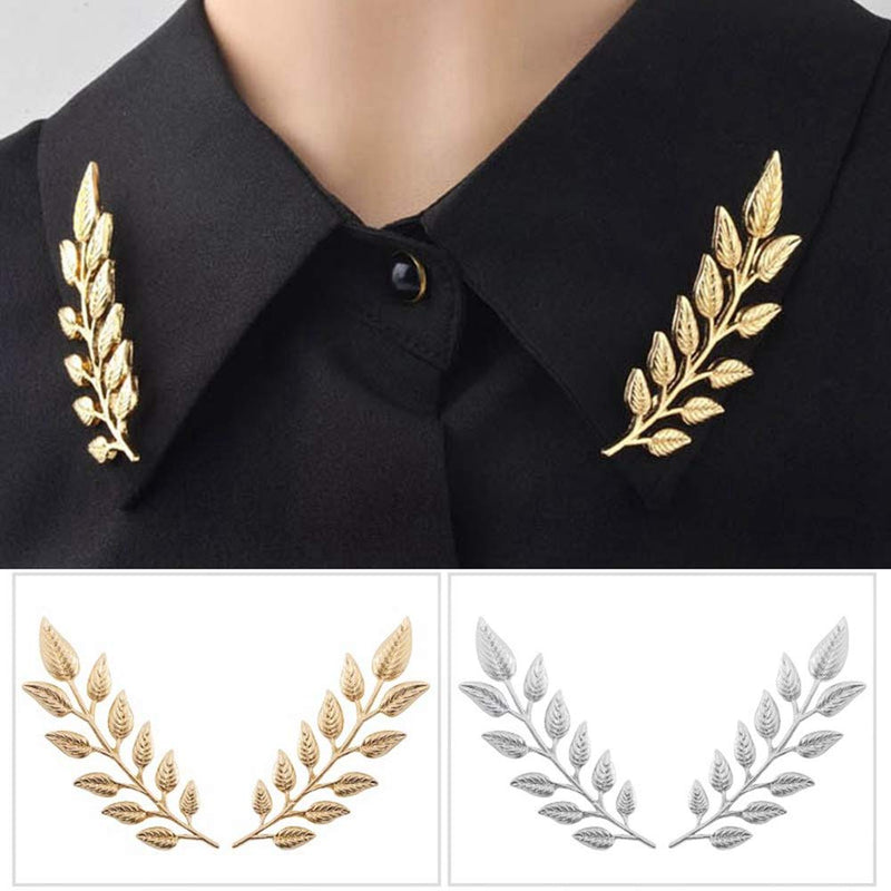 [Australia] - Gentlemen Suit Gold Brooches Simple Elegant 1 Pair Elegant Wheat Leaf Suit Clip Collar Pin Brooch Unisex 