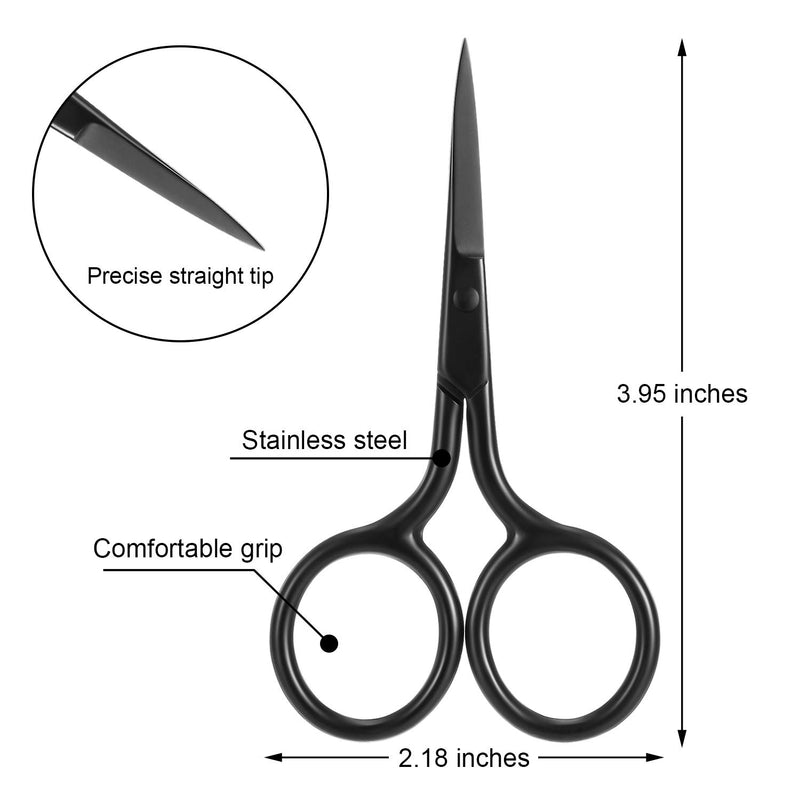 [Australia] - 3 Pack Nose Hair Scissors Facial Hair Scissors Small Scissors Stainless Steel Straight Tip Scissor for Eyebrows, Nose, Moustache, Beard (Black) Black 