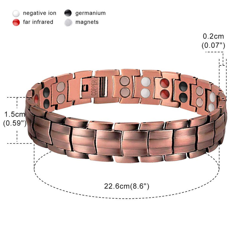 [Australia] - JFUME Pure Copper Bracelets Two Tone Bracelet for Men 8.5Inches Adjustable with Link Removal Tool Red 