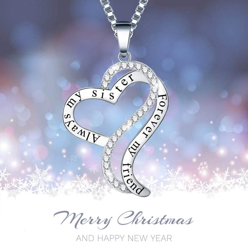 [Australia] - Ado Glo Christmas Sis Birthday Gifts, Always My Sister Forever My Friend Love Heart Pendant Necklace, Fashion Jewelry for Women, Girls, Anniversary Thanksgiving Xmas Present from Brother to Her, BFF 01_Always My Sister Forever My Friend 