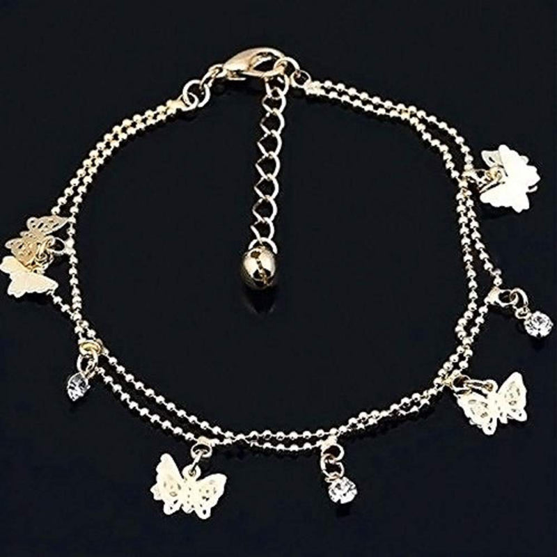 [Australia] - Lzz Ladies Charm Gold Butterfly Double-Layer Ankle Chain Anklet Bohemian Adjustable Beach Anklet Footwear 