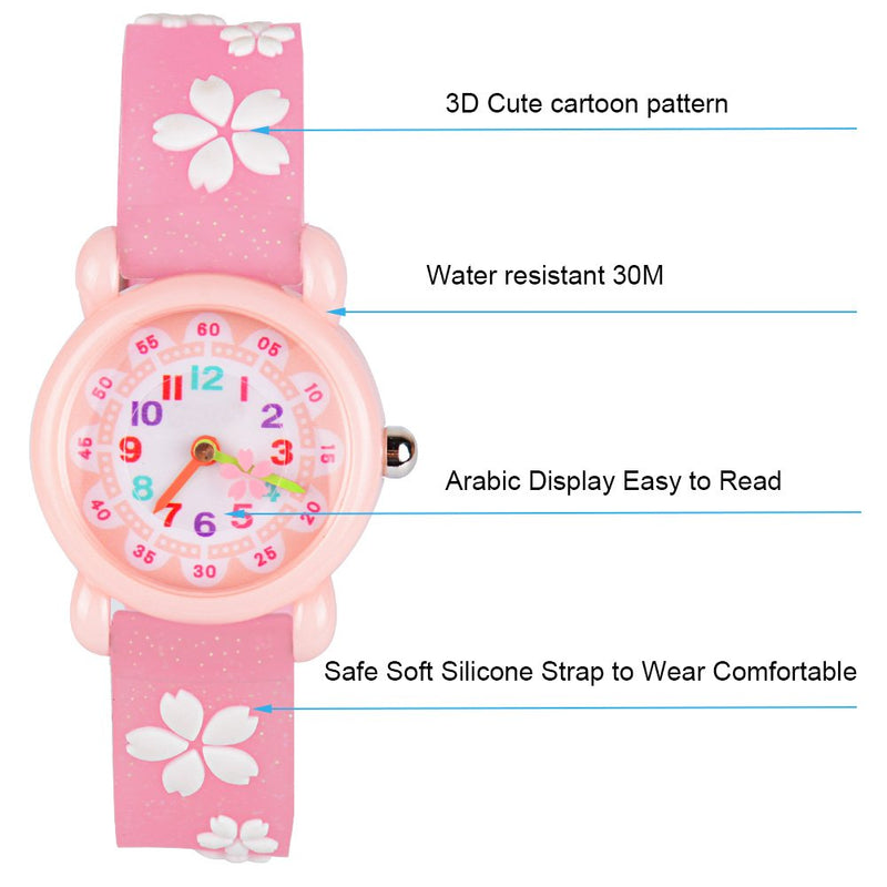 [Australia] - Venhoo Kids Watches 3D Cute Cartoon Waterproof Silicone Children Toddler Wrist Watch Time Teacher Birthday Gifts for 3-10 Year Girls Little Child-Pink Sakura 