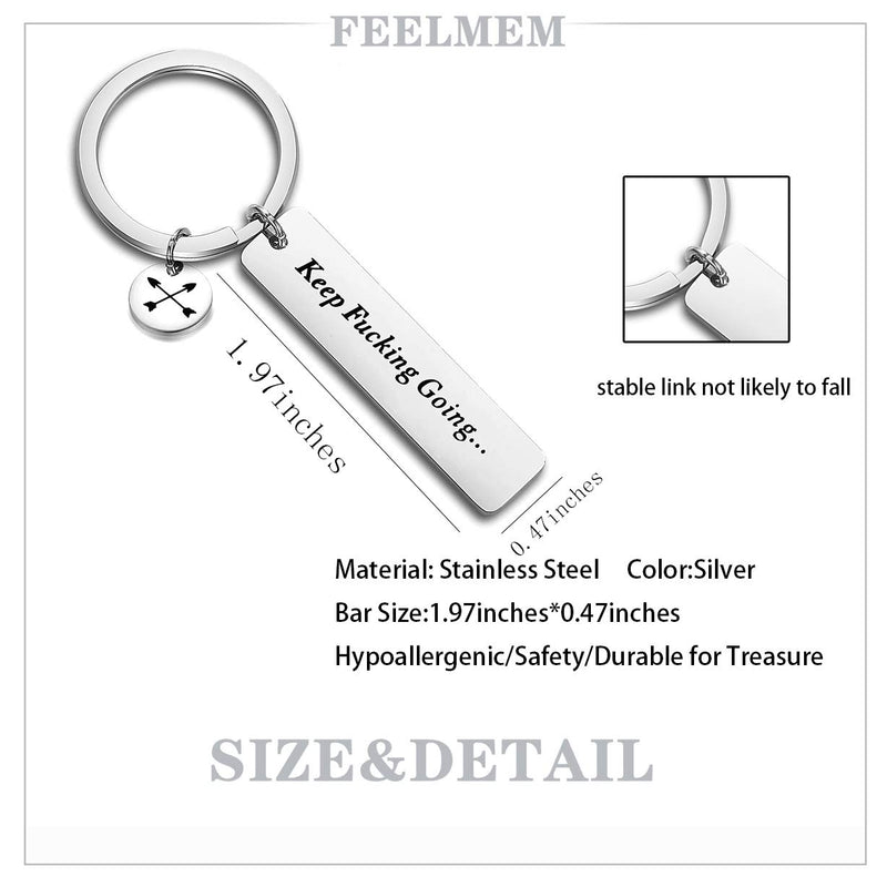 [Australia] - FEELMEM Inspirational Gifts Keep Fucking Going Keychain Arrows Charm Recovery Jewelry Encouragement Gift for Best Friend Cancer Awareness Gifts silver 