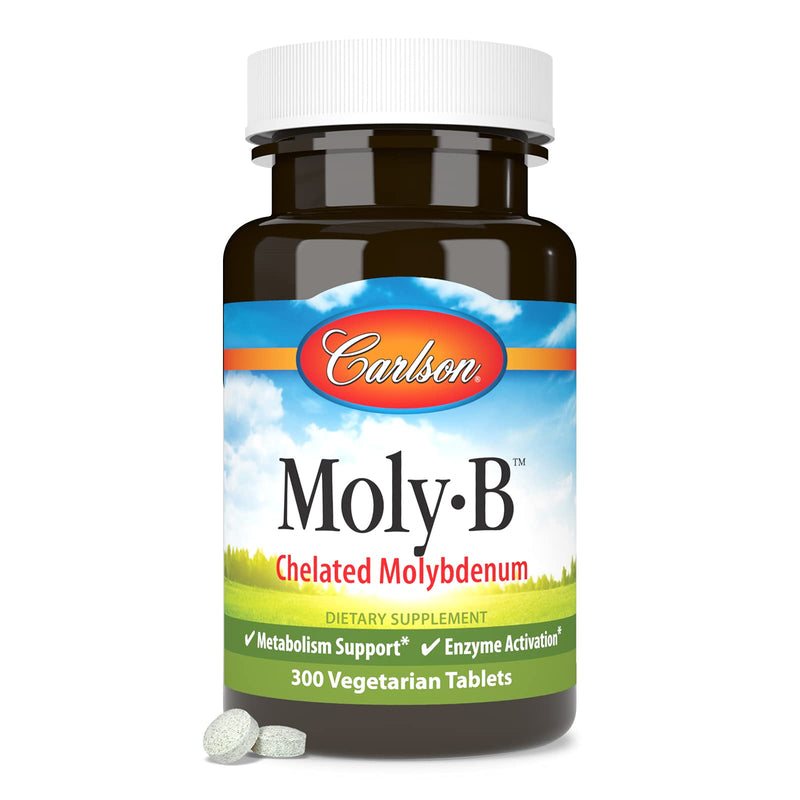 [Australia] - Carlson - Moly-B, Chelated Molybdenum Supplements, Metabolism Support & Enzyme Activation, Molybdenum Glycinate Chelate, 300 Vegetarian Tablets 300 Count (Pack of 1) 