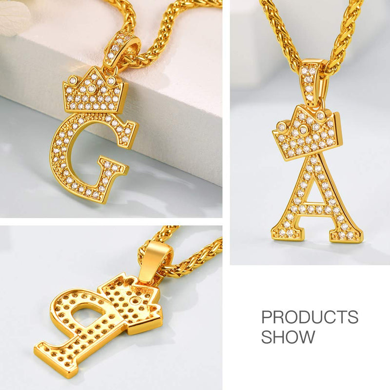 [Australia] - Suplight Iced Out Crown Initial Letter Necklace, 18K Gold Plated Cubic Zirconia CZ Pave Monogram Pendant with 22" Chain (2" Adjustable), Bling Alphabet Jewelry Name A-Z B 