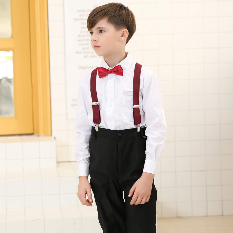 [Australia] - Kids Suspender Bowtie Necktie Sets - Adjustable Elastic Classic Accessory Sets for 6 Months to 13 Year Old Boys & Girls Wine Red 26 Inches (Fit 6 Months to 6Years) 