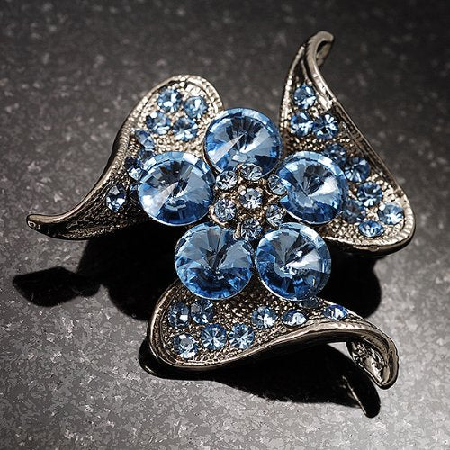 [Australia] - Avalaya Dazzling Light Blue Crystal Floral Brooch 