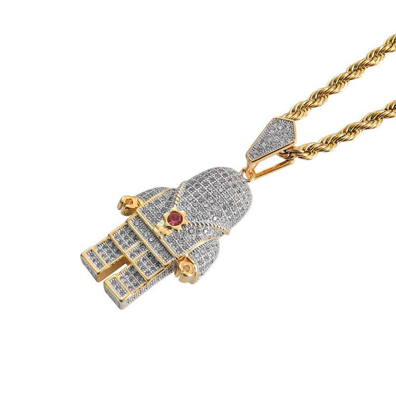 [Australia] - charlinliol 18k Gold Plated Necklace Iced Out Cubic Zirconia Astronaut Pendant Hip Hop Jewelry Spaceman Chain for Men and Women 