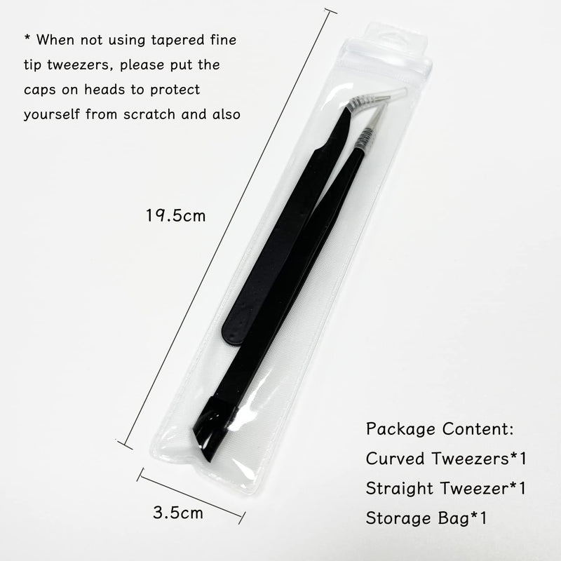 [Australia] - 2 PCS Nail Art Tweezers, Straight and Curved Tip Tweezers Rhinestone Stickers Picker Pointed Tweezers for Craft, Makeup Tools - Black 