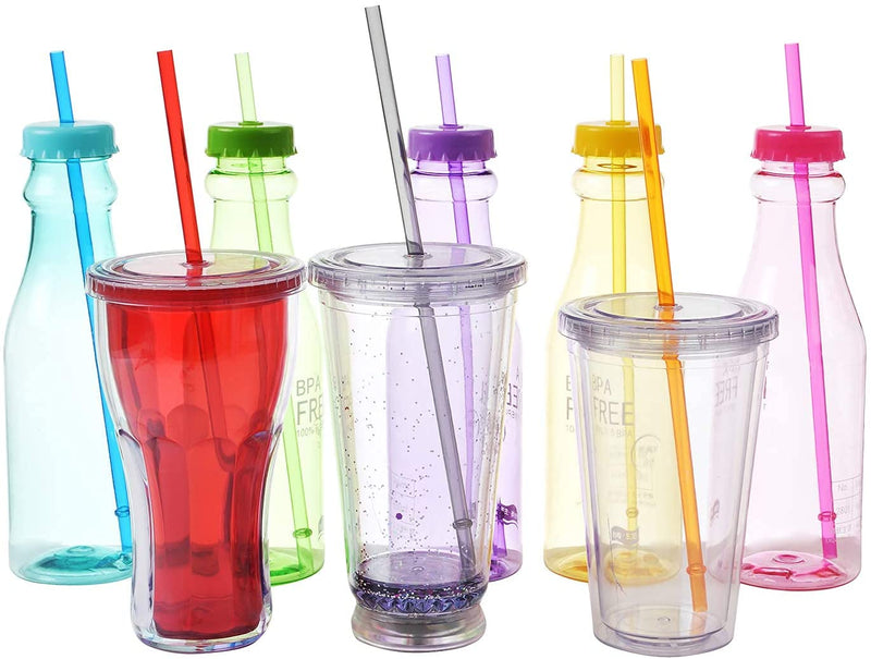 [Australia] - ALINK 10.5 in Long Rainbow Colored Reusable Tritan Plastic Replacement Straws for 20 OZ 30 OZ Tumblers, Set of 10 with Cleaning Brush 