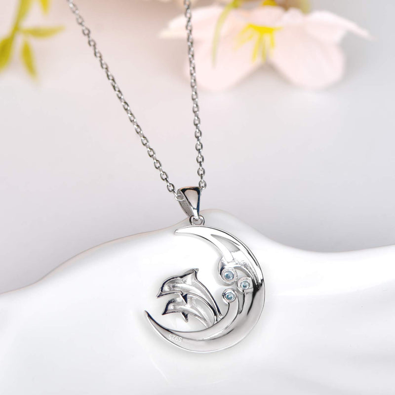 [Australia] - Dolphin Necklace for Women 925 Sterling Silver I Love You to The Moon and Back Necklace Dolphin Jewelry Gifts for Women Mom Wife Girls 