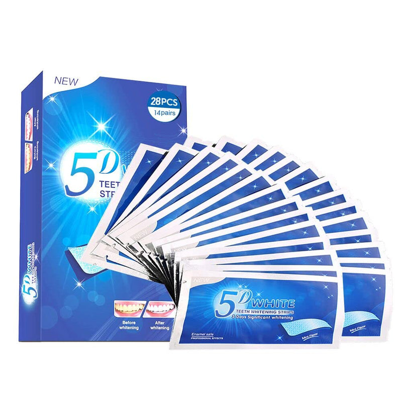 [Australia] - 5D Teeth Whitening Strips 28 Strong Strips with Peroxide Free Gel, Remove Dental Stains Plaque & Scale, Whiten Yellow Teeth Two Weeks Whitening Treatment 