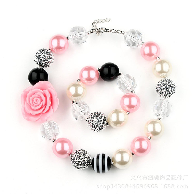 [Australia] - JOYID Children Bubblegum Candy Chunky Bead Necklace Bracelet Set Flower Bow Knot Charm Little Princess Jewelry Sweet Gift for Girls 