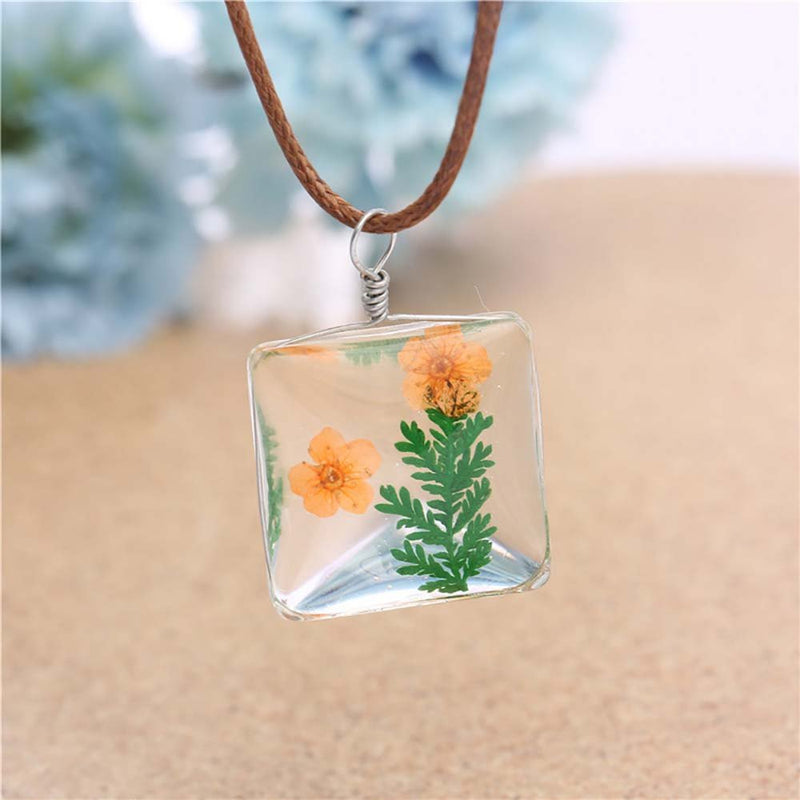 [Australia] - VEINTI+1 Creative Natural Dried Flower with Transparent Glass Surface Women/Girl's Fashion Necklace Square 