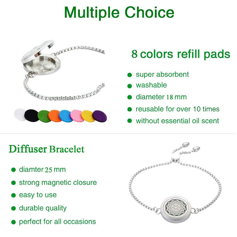 [Australia] - Aromatherapy Essential Oil Diffuser Bracelet Flower Jewelry Stainless Steel Locket Cuff Bangle Bracelet with 8 Refill Pads Flower Bracelet 