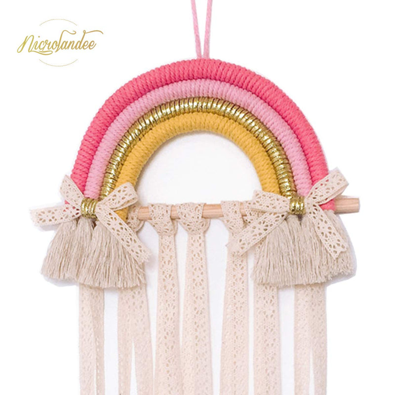 [Australia] - NICROLANDEE Rainbow Tassels Hair Bows Holder Hanging - Baby Hair Accessories Storage Headband Holder Hair Clips Organizer Wall Hanger Decor for Baby Girls Room Ornament (Pink Yellow) Pink Yellow 